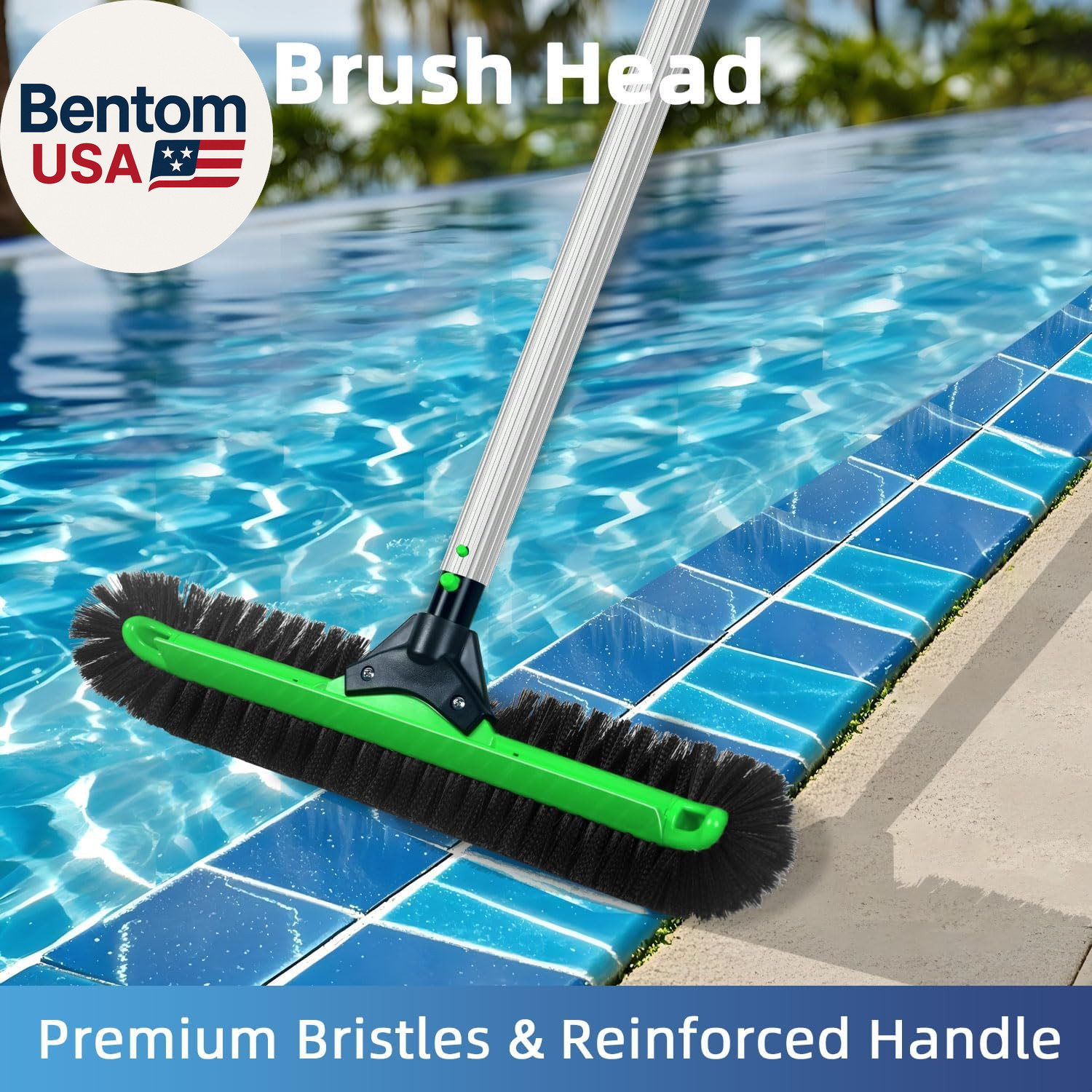 20&Prime; Wide Pool Brush Head, Heavy Duty Pool Scrub Brush with 12-Rows Soft Bristles