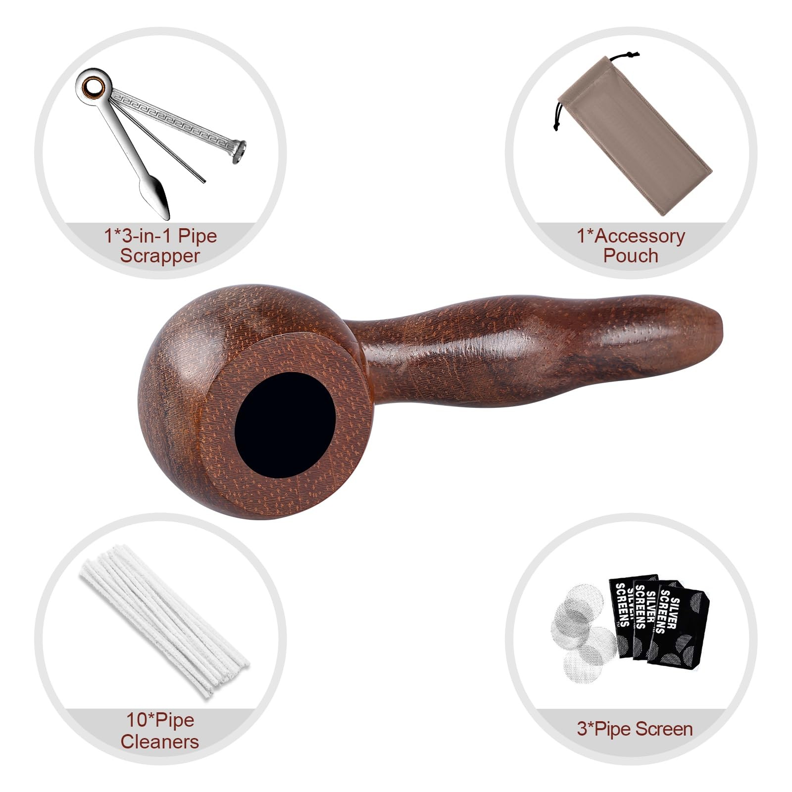 Joyoldelf Mini Tobacco Pipe Set – Rosewood Smoking with Metal brown