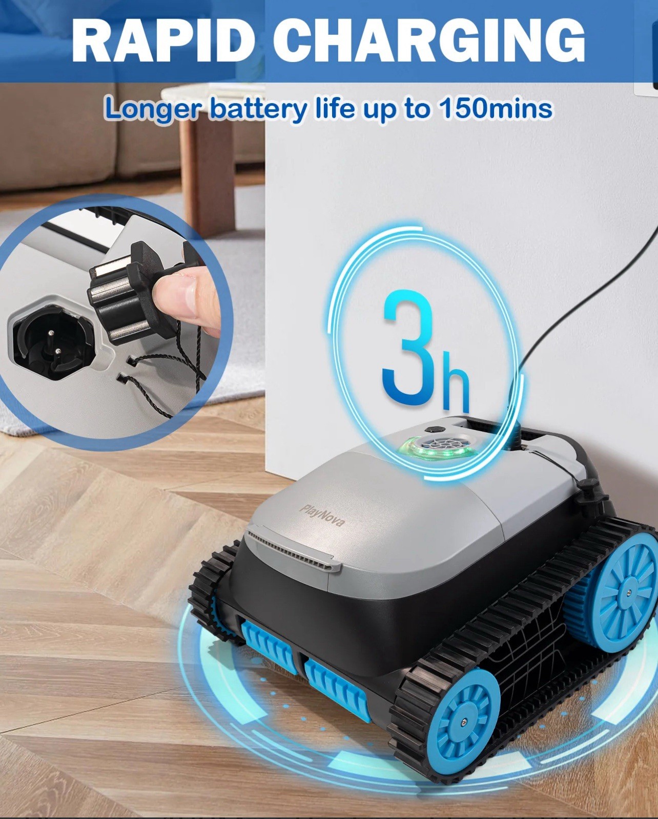 PLAYNOVA Cordless Robotic Pool Cleaner, Smart Path Planning, 180Mins Runtime