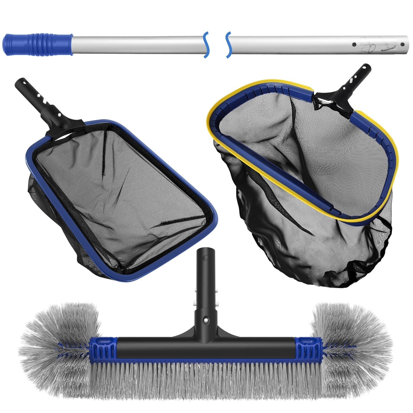 Poolvio 5-in-1 Pool Cleaning Kit – Includes Semi-Deep Skimmer Net, Aluminum L…