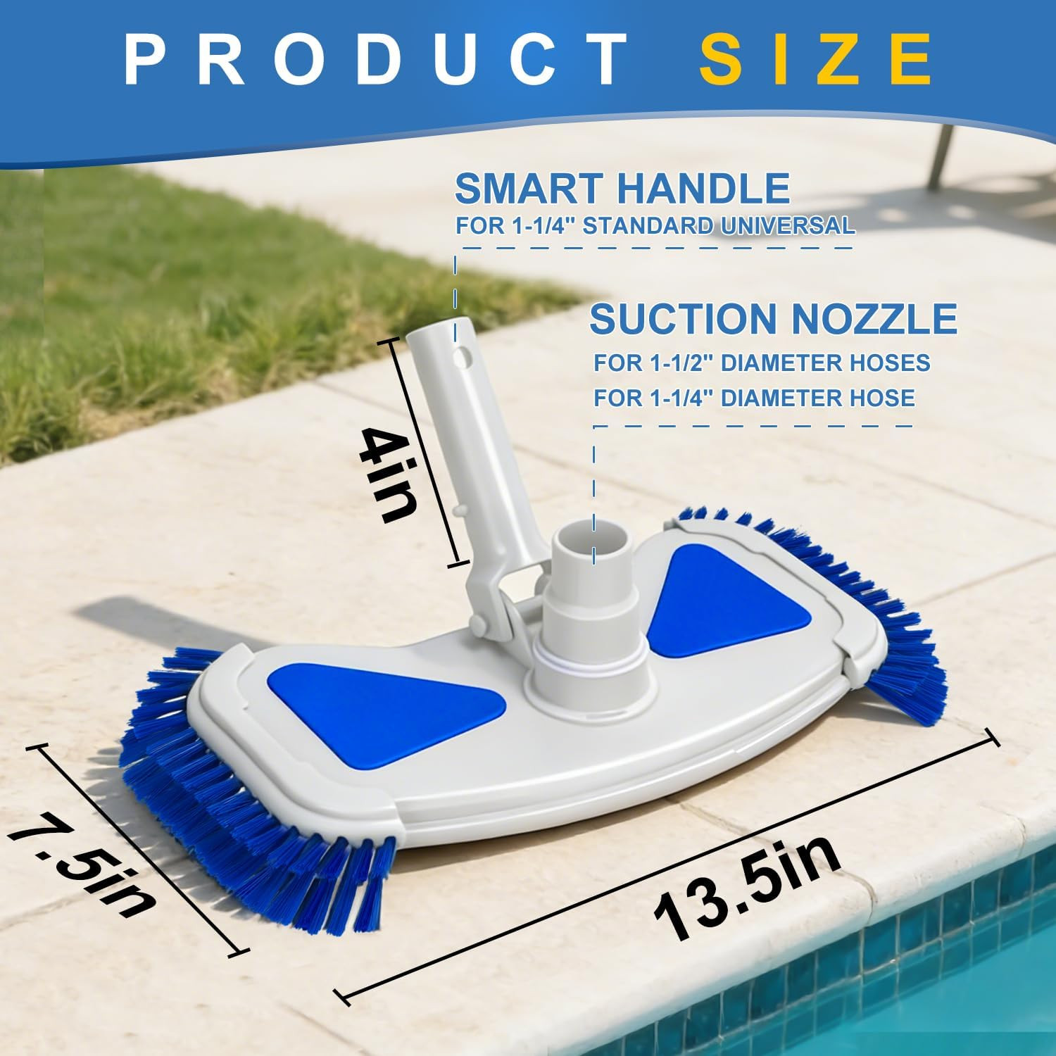 Weighted Pool Vacuum Head with Side Brushes, 13.5&Prime; Deluxe Manual Pool Cleaner He