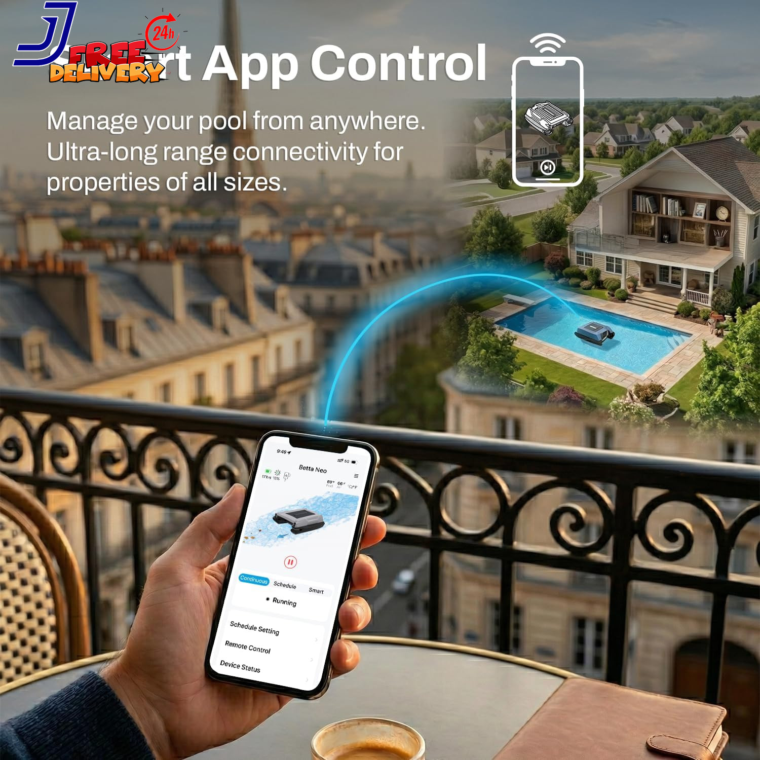 Pool Skimmer Solar Powered Robotic App Control Blue Betta Neo Led