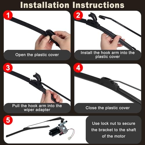 UTV Windshield Wiper Motor Kit 12V Compatible with 14&Prime; Arm + 16&Prime; Wiper Blade