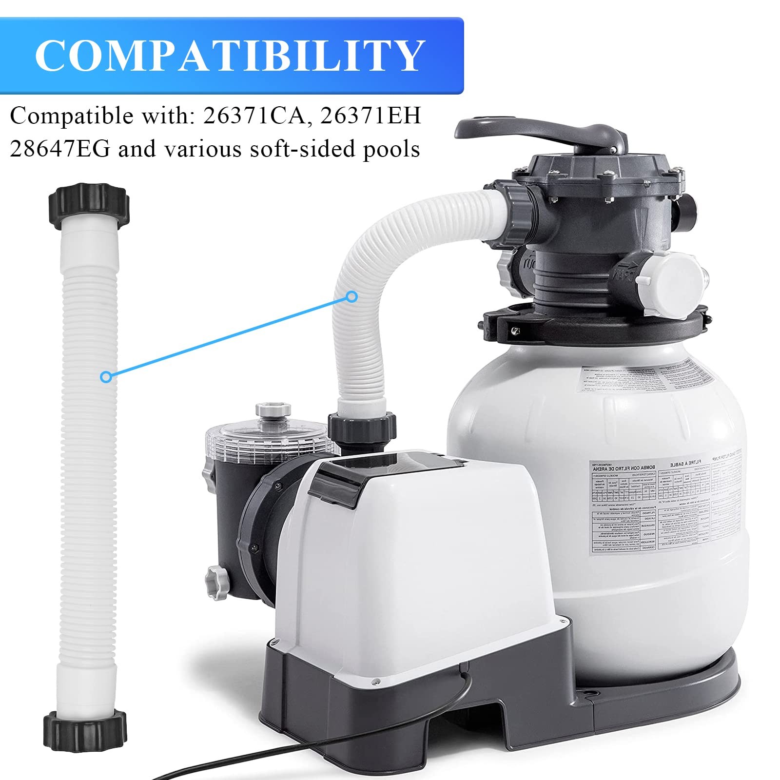 Dimakung 11535 Pool Sand Filter Pump Hose for Intex 16 Inch, White