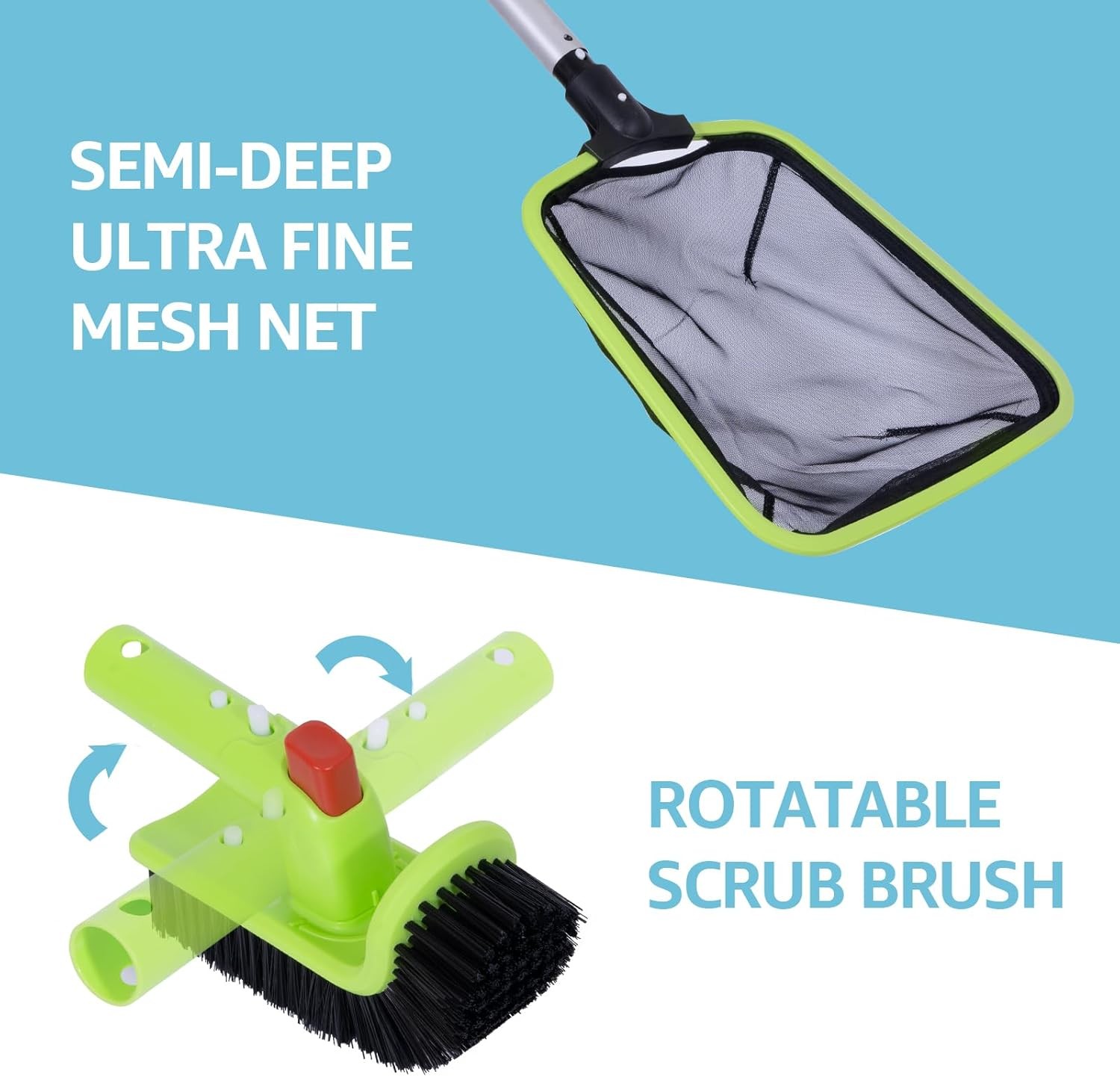 All-in-One Pool Cleaning Kit | Skimmer Net + Scrub Brush for Leaves & Debris