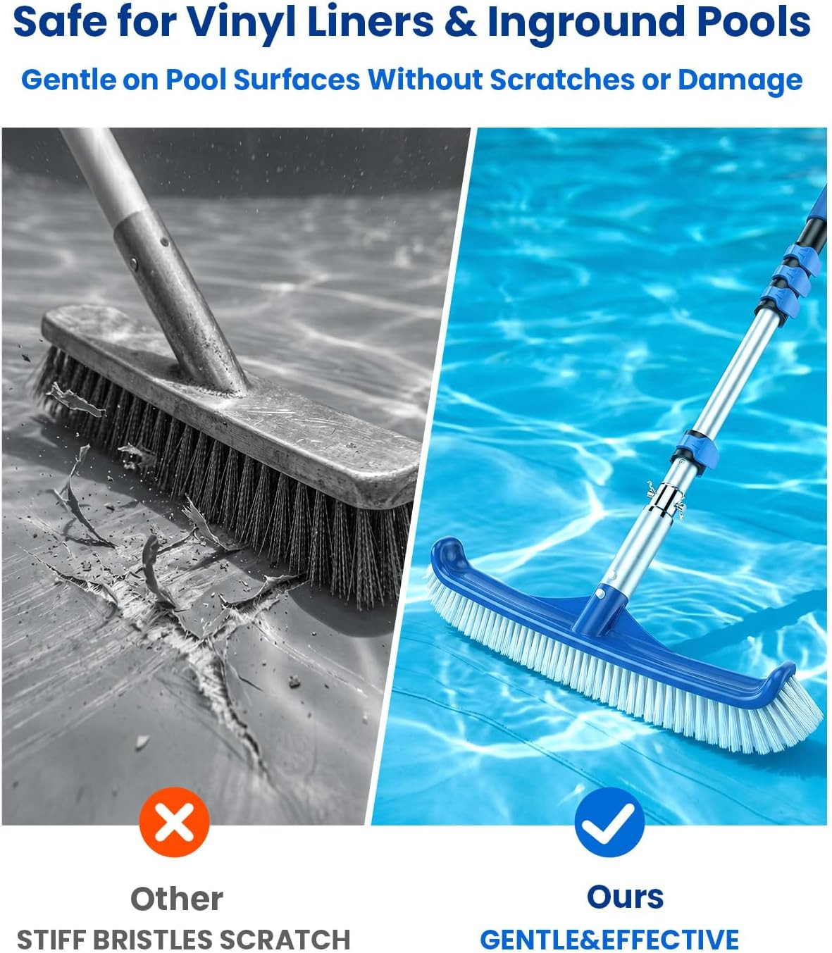 Telescopic Pool Brush with Heavy Duty Aluminum Head, 4-16 Ft Adjustable Pole