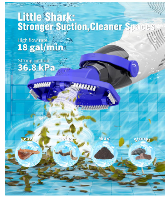 (2026 Upgrade) Little Shark Cordless Pool Vacuum, 60W Motor, 18 GPM Strong