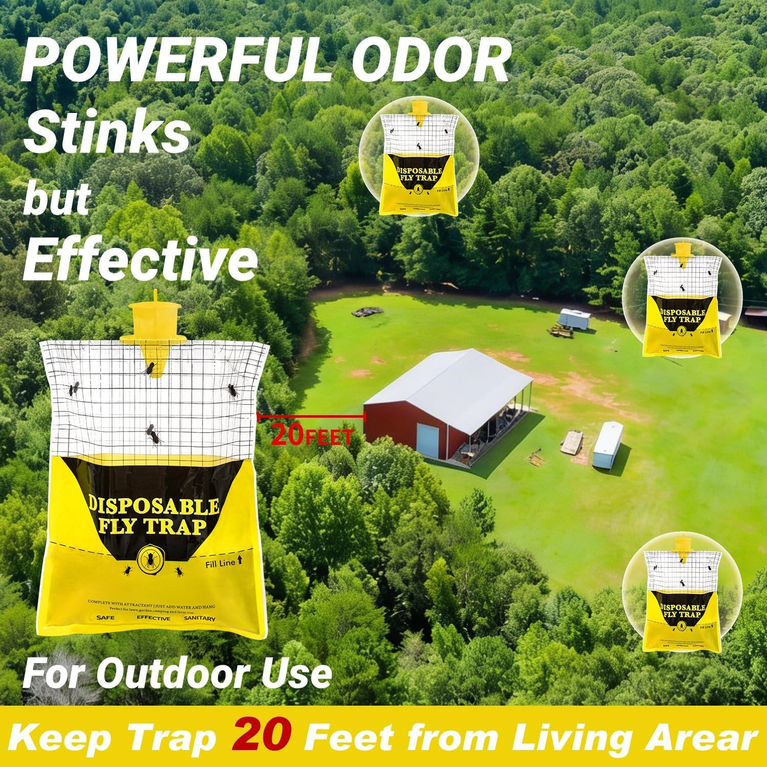 Outdoor Fly Traps for Patio, 6 Pack Pre-Baited Big Fly Bags Outdoor Disposable,