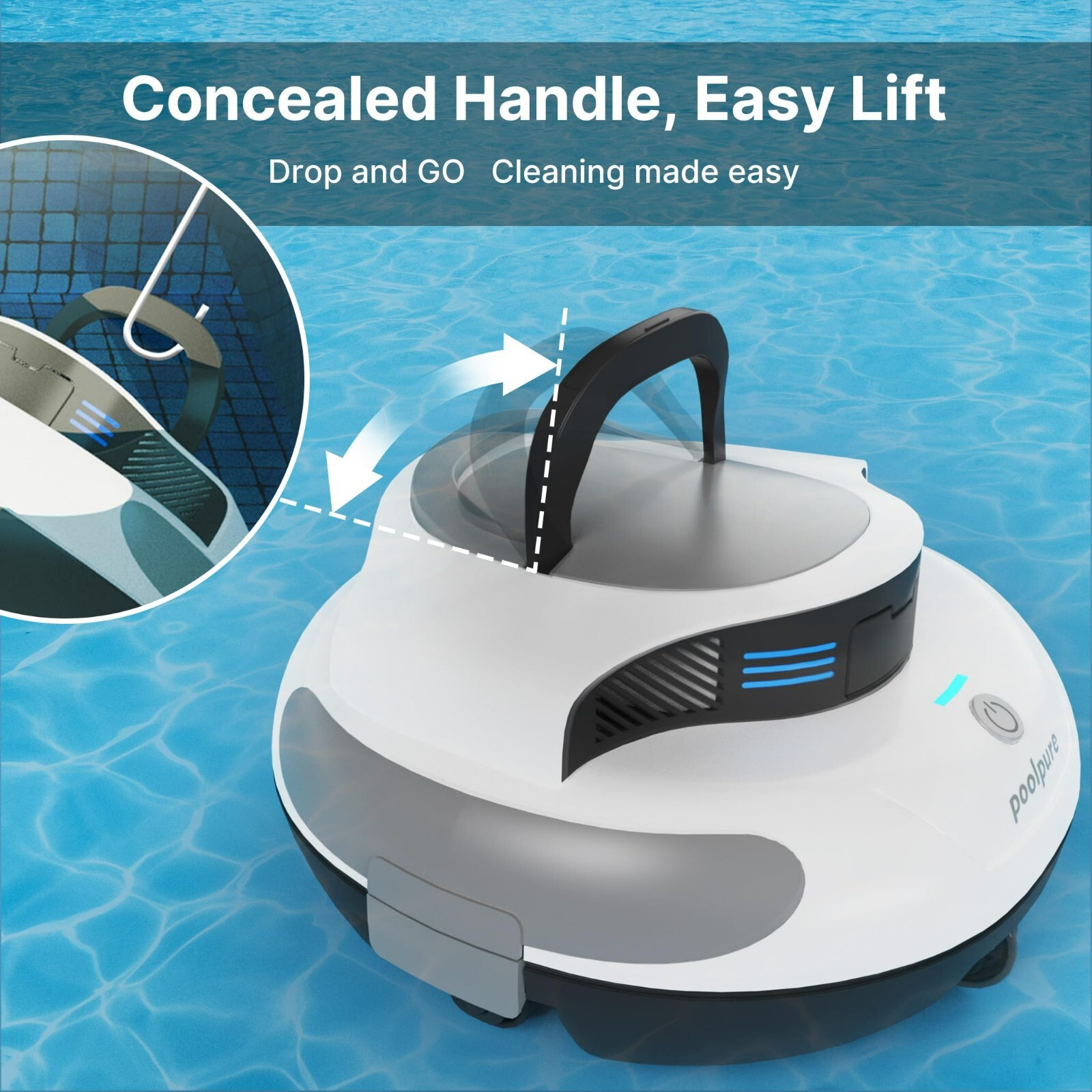 Robot Pool Cleaner, Cordless Pool Automatic Vacuum, Self-Parking, POOLPURE