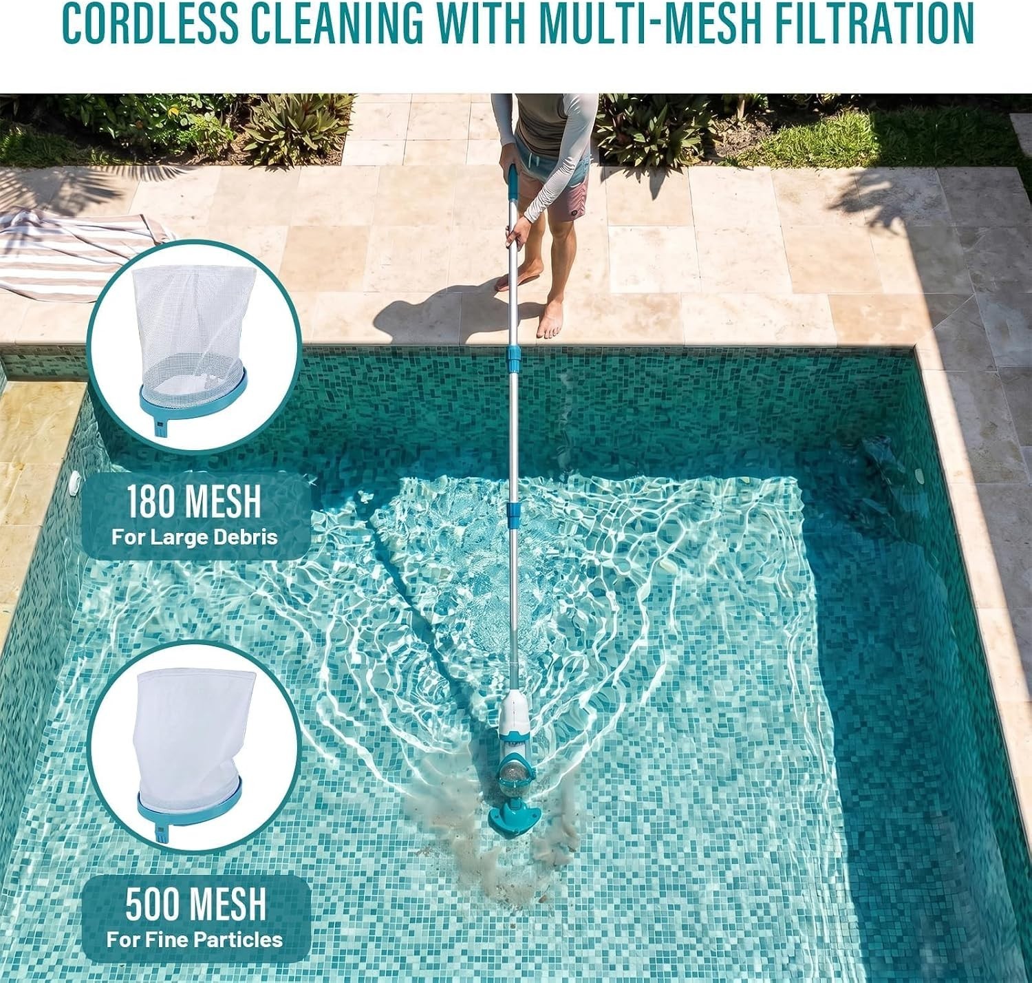 Above Ground Pool Vacuum – Powerful 20W Motor with Telescopic Handle & Filters