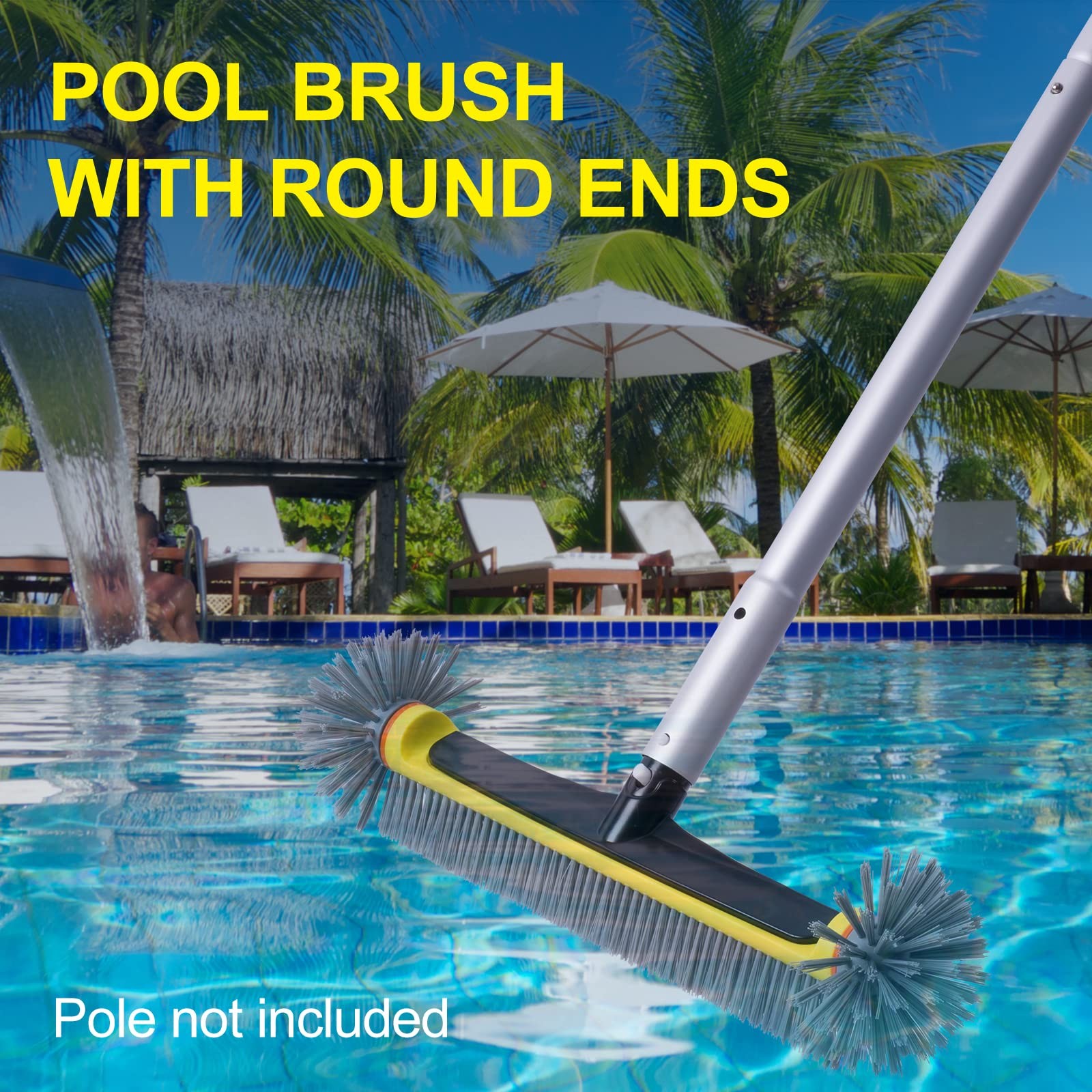 HeavyDuty Pool Brush Head for Walls, Floors, Steps & Corners 17.5&Prime;