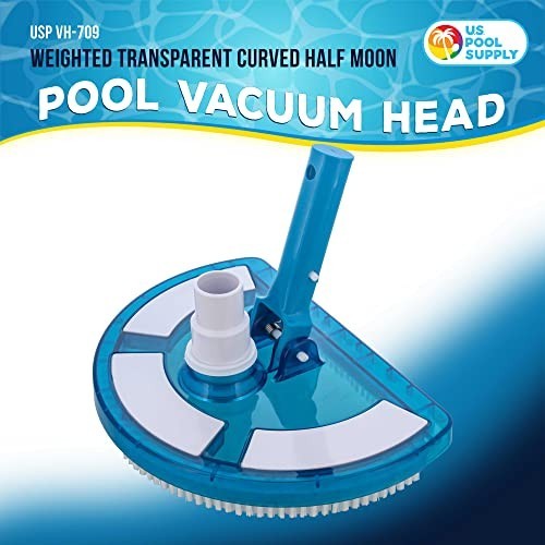 Weighted Pool Vacuum Head 10.5 Inch Curved Half Moon Blue Nylon Bristles Above