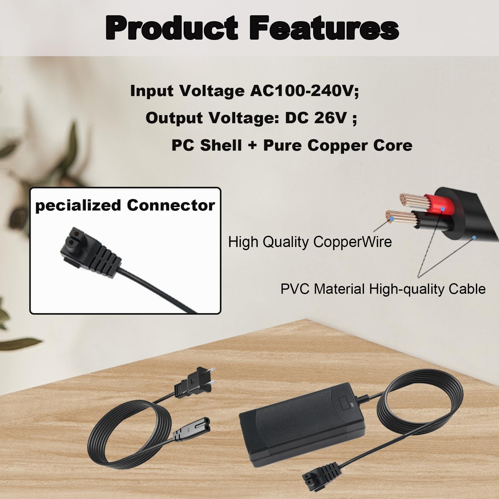 26V Charger for 21.6V Battery Pool Cleaner, Compatible with Robotic Vacuums