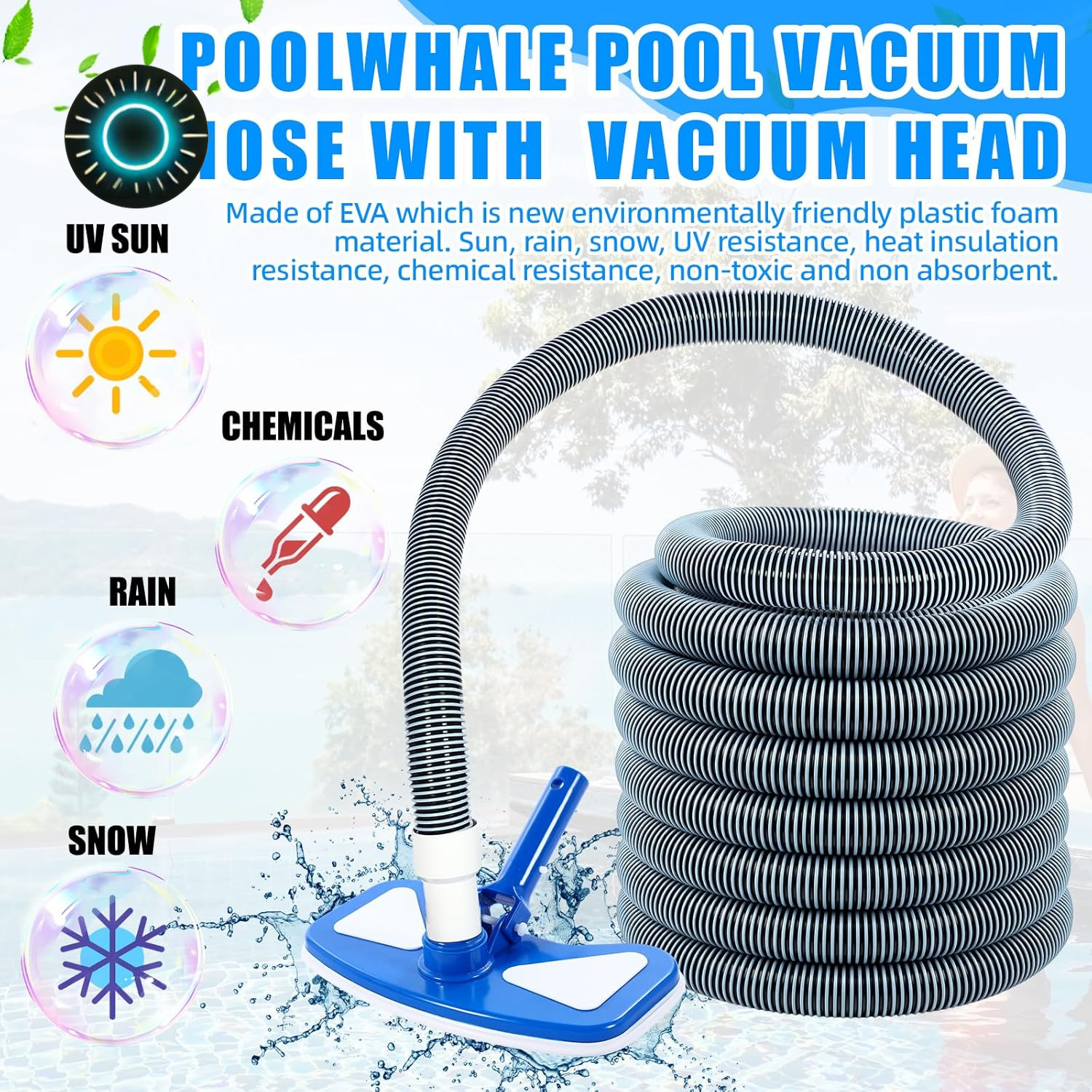 4 Pcs Swimming Pool Vacuum Kits 11.8&Prime; Vacuum Head with 1-1/2&Prime; X 29.5 Ft Hoses 1