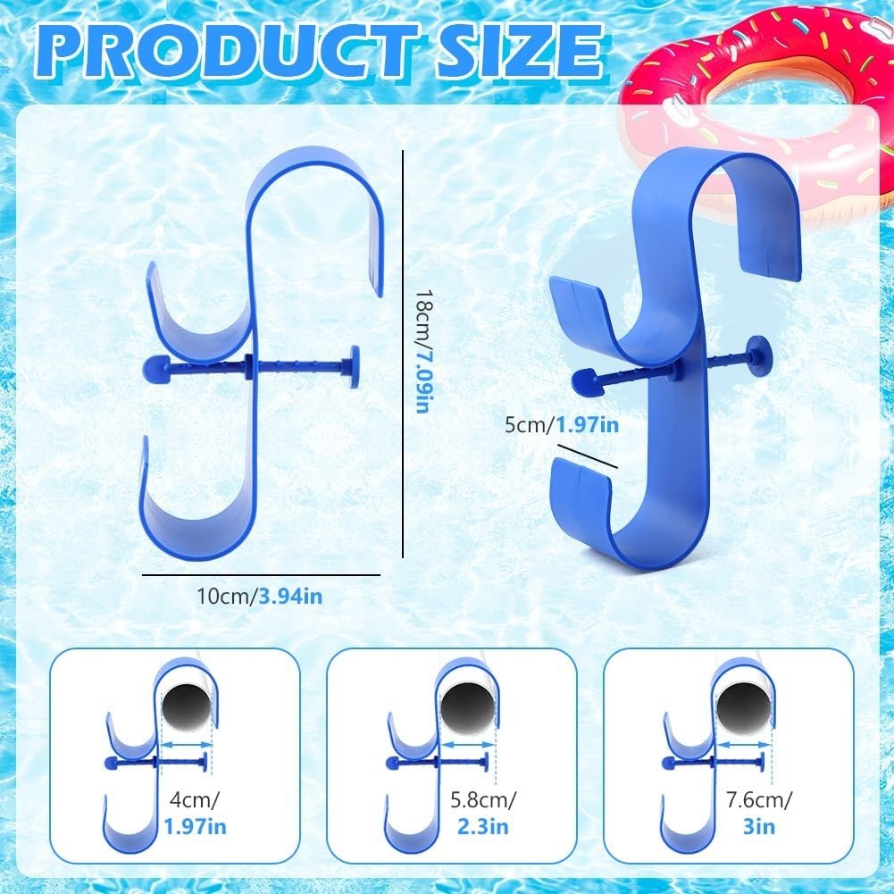 Poolside Pool Leaf Skimmer Net Holder, Swimming Pool Pole Hanger Hooks, 2 Hooks