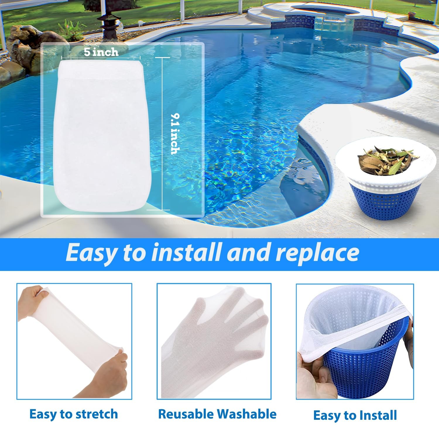 40-Pack Pool Skimmer Socks, Ultra Fine Mesh for Hair, Debris and Leaves