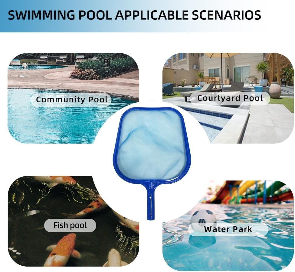 Hanheld Pool net skimmer for leaves and dirt with pole for deep pools