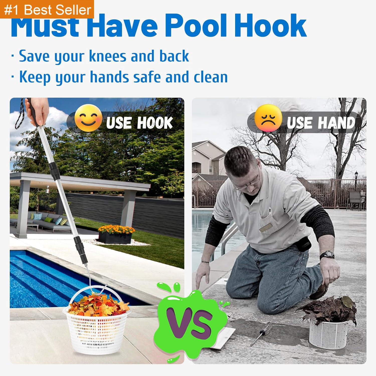 Pool Skimmer Hook Skimmer Basket Pole Collapsible Hook with Handle 39.7 Inch Poo