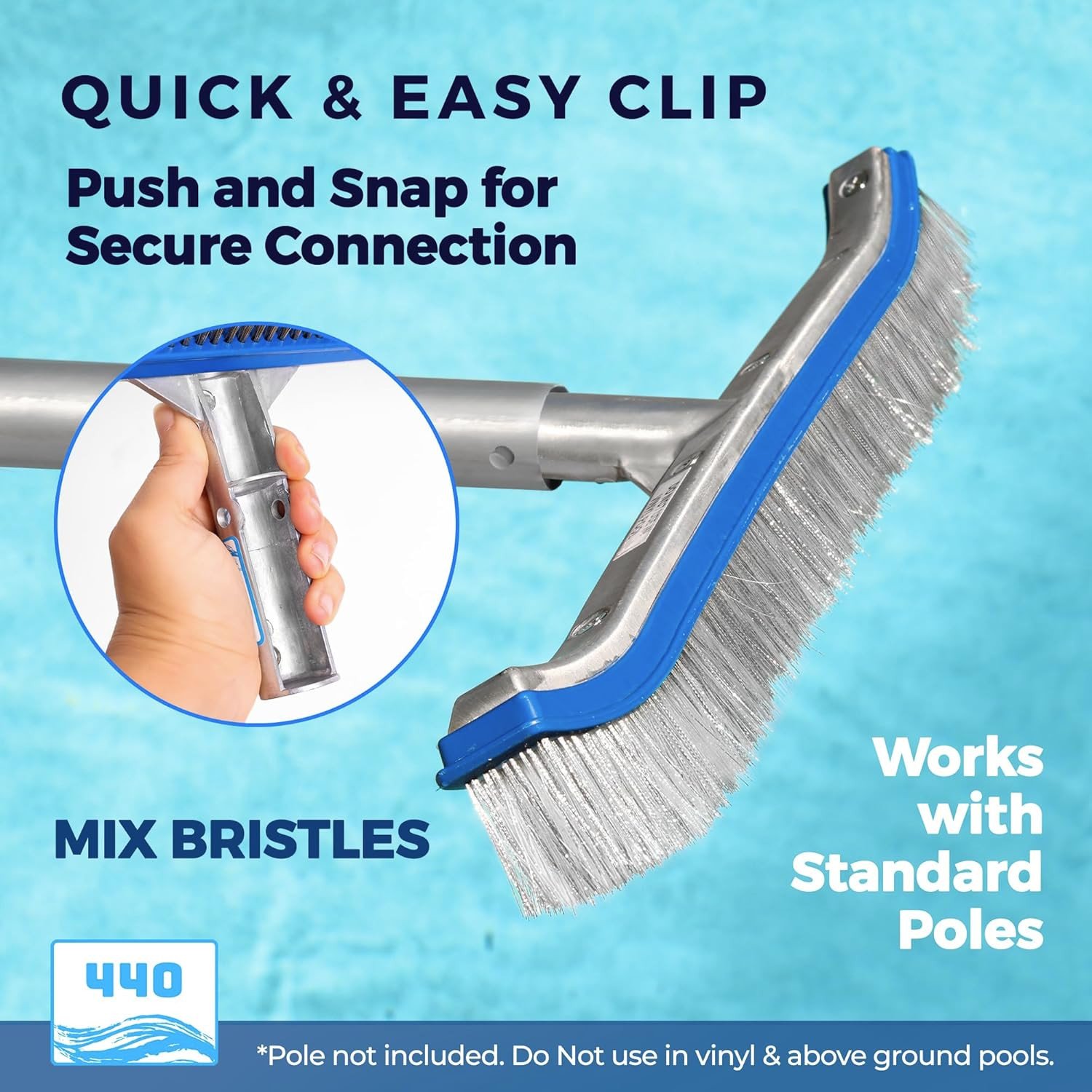 Combo Nylon and Stainless Steel Pool Brush – 18-Inch Heavy Duty Pool Brush Head