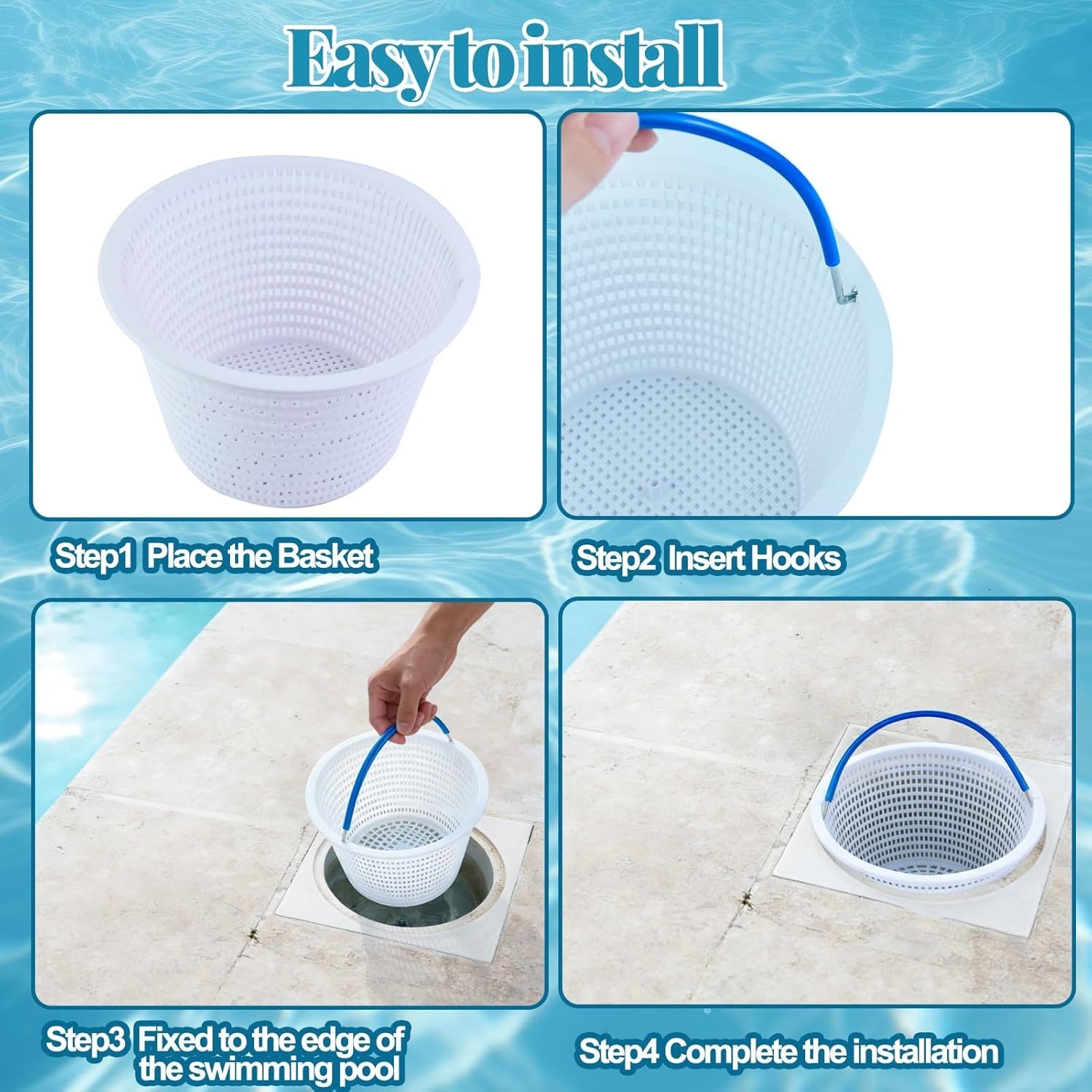 4PCS Pool Skimmer , Universal Swimming Pool Skimmer Filter Basket Metal Handl…