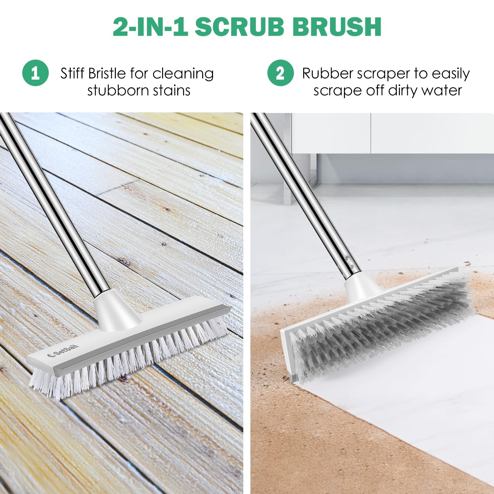 Upgraded Large Wide Floor Scrub Brush with 51-Inch Long Adjustable Handle 2 i…