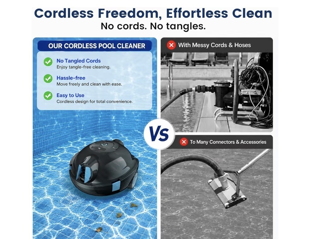 Y10 Robotic Pool Cleaner,Cordless Pool Vacuum with 150 Mins Runtime,High Efficie