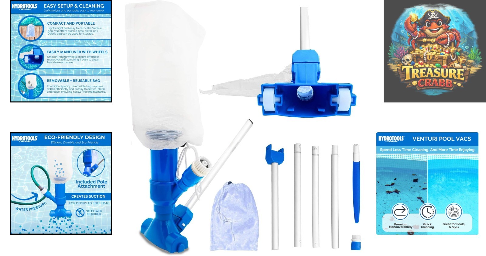 HYDROTOOLS Compact Venturi Pool Jet Vacuum – Effortless Spa & Hot Tub Cleaner