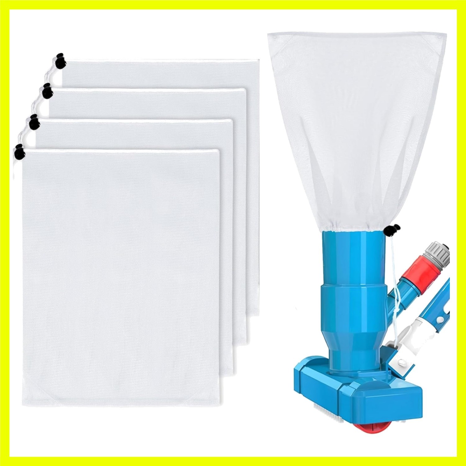 4 Pack XL Pool Vacuum Mesh Replacement Bags, White 18.5&Prime; x 16.5&Prime;