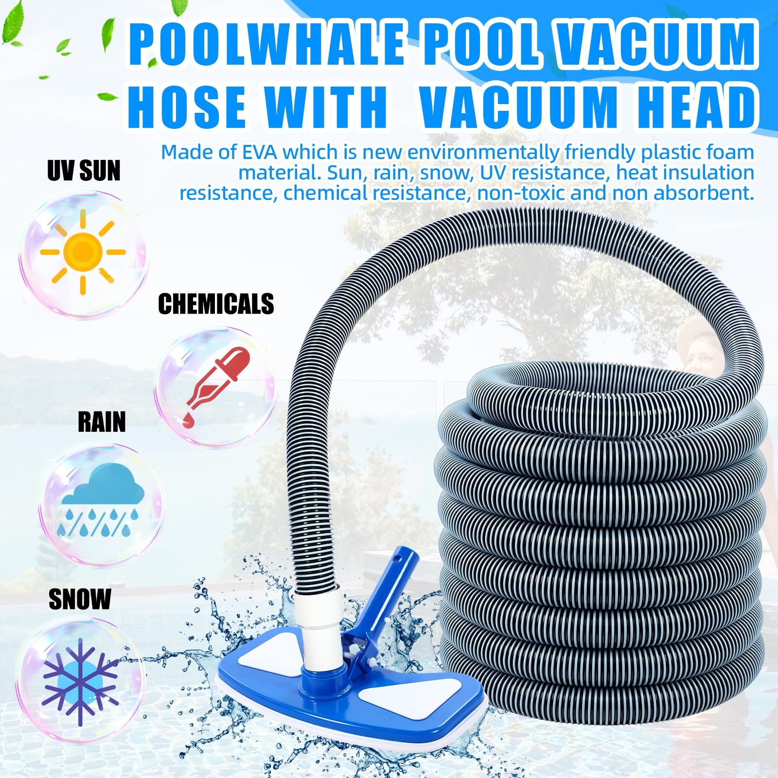 Innconee 4 Pcs Swimming Pool Vacuum Kits 11.8&Prime; Head blue and white