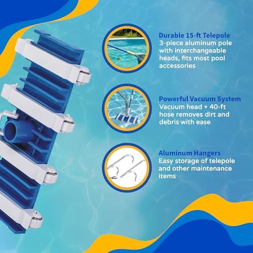 Deluxe Pool Maintenance Kit for In Ground Pool – Includes 15-ft Telepole, 40