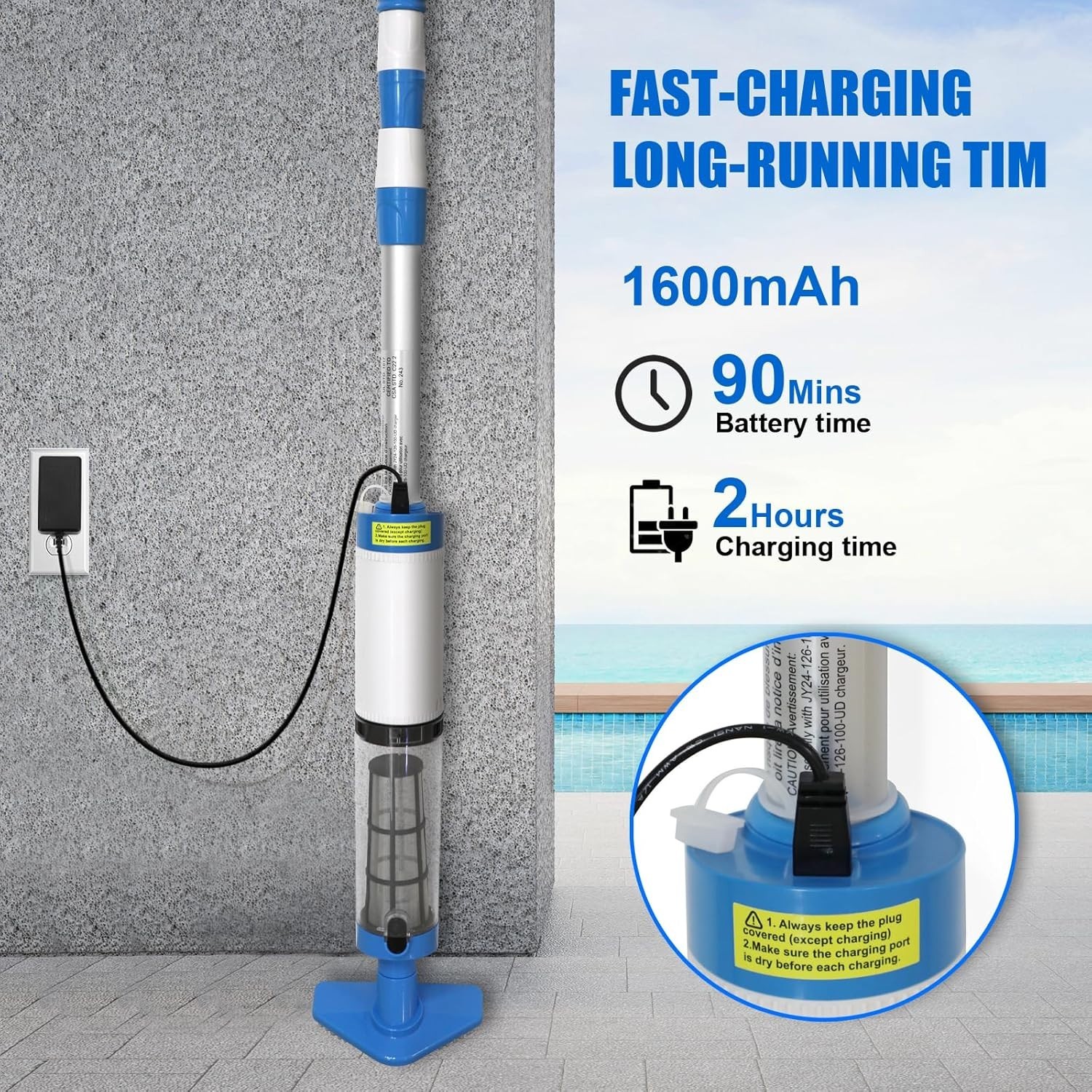 Handheld Pool Vacuum with Telescopic Pole, 3 in 1 Cordless Rechargeable Pool …