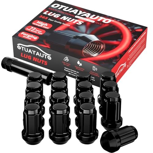 Lug Nuts – 16PCS 12mmx1.5 Wheel Lug Nut with Socket Key, M12x1.5 Black Spline