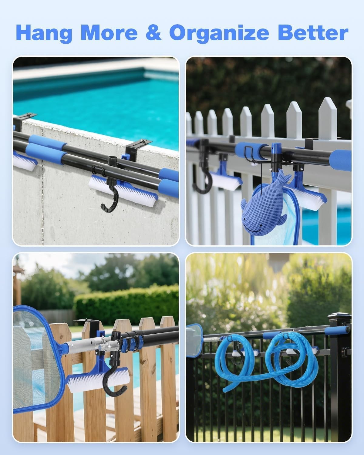 Pool Fence Hooks Adjustable, Heavy Duty Metal Hanger for Pool Equipment, Skim…