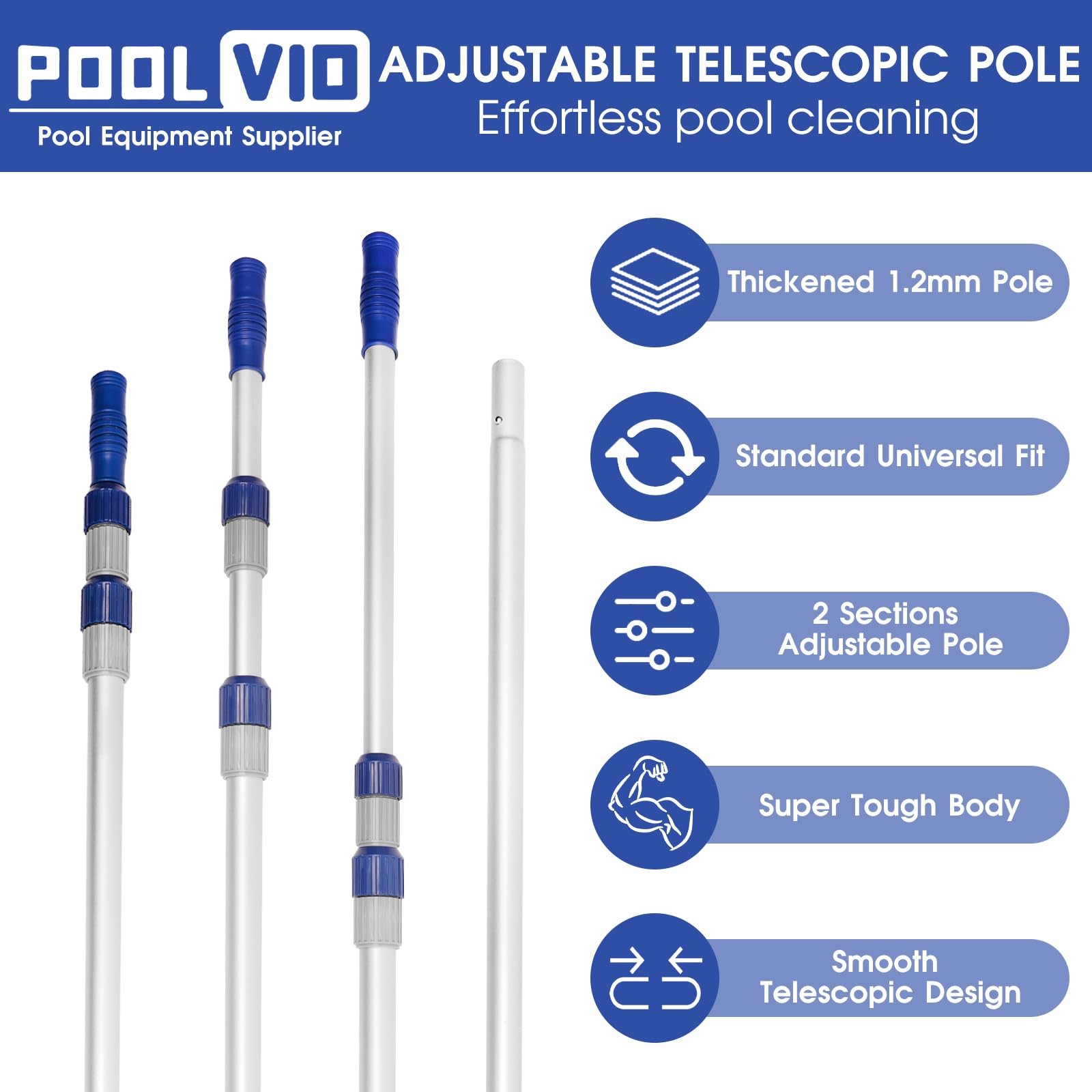 12 FT Telescopic Pool Pole – Adjustable Aluminum for Cleaning Skimmer Nets,