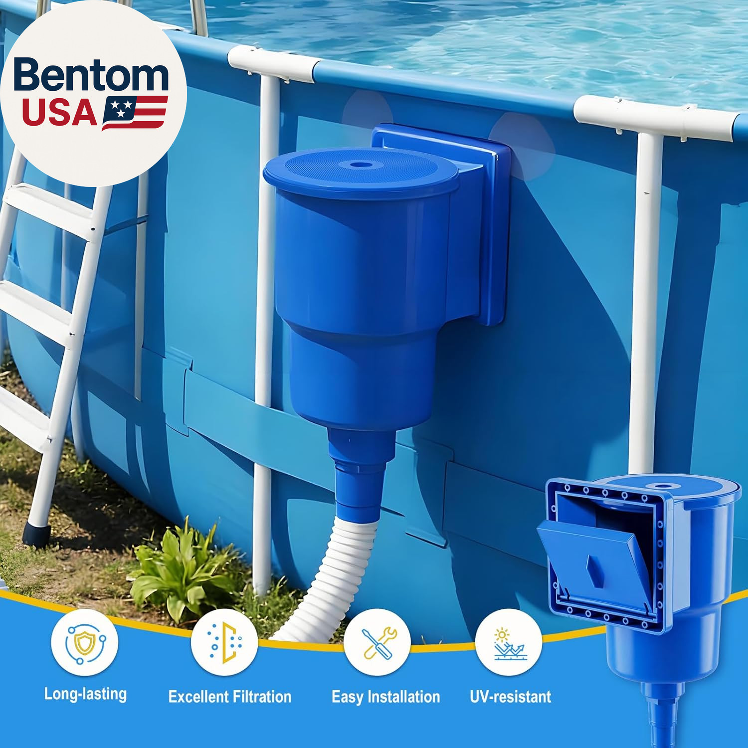 Above Ground Pool Skimmer, Heavy Duty Through-Wall Mount Pool Skimmer Kit with A