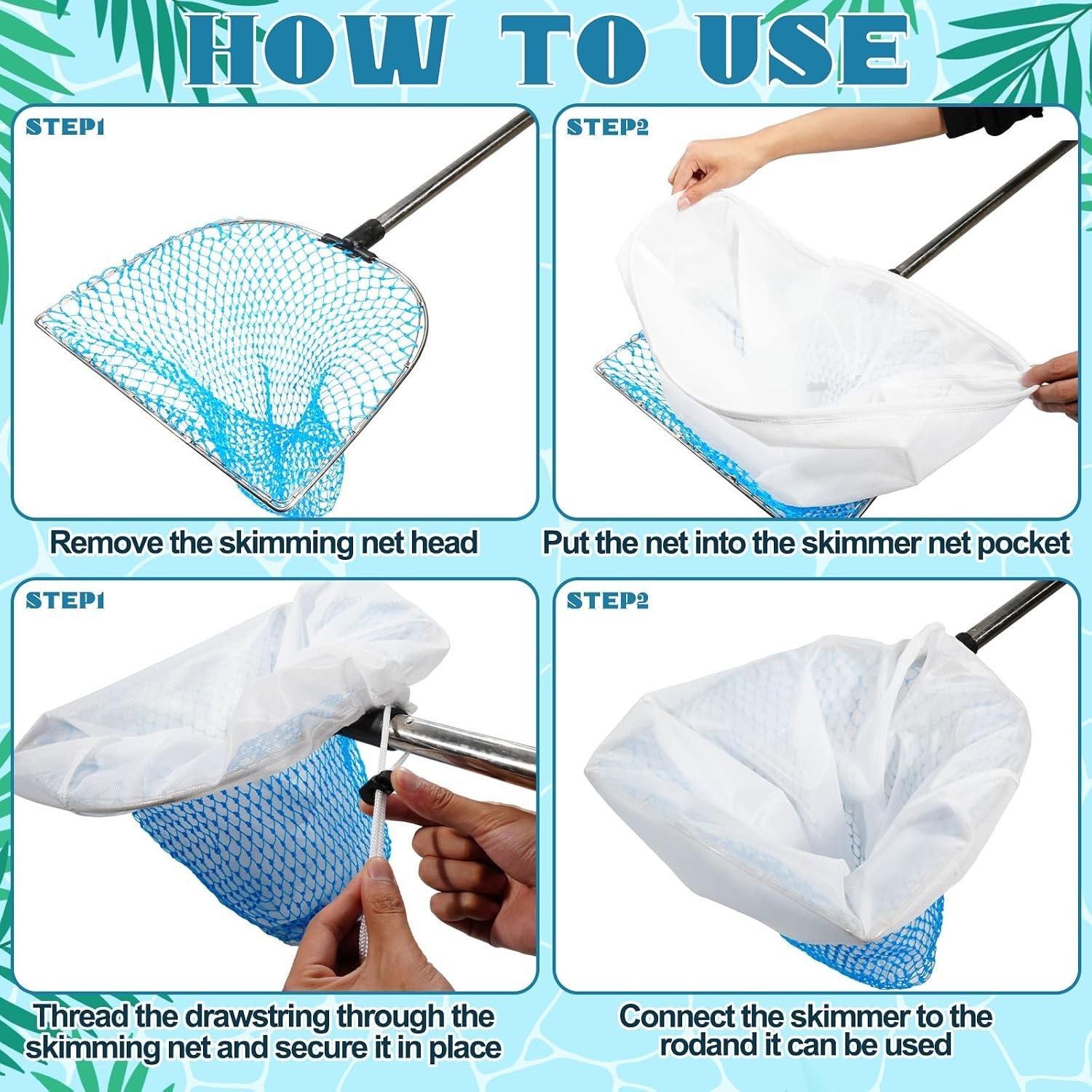 3Pcs Ultra Fine Mesh Pool Skimmer Net Insert,26x22In Adjustable Nylon Replace…