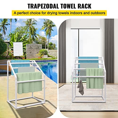 Pool Towel Rack, Freestanding Outdoor PVC Trapedozal Poolside 5 Bar White