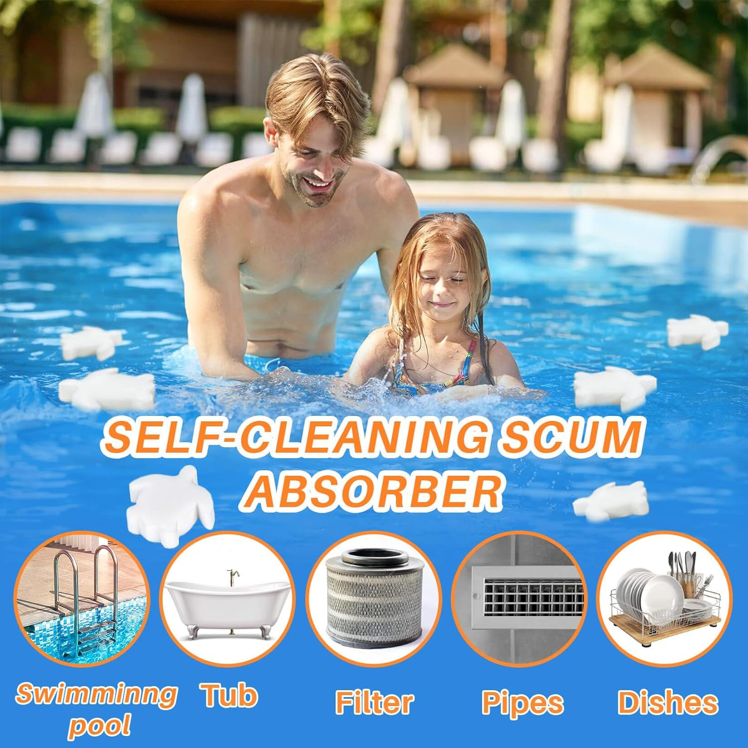 RAINFLOW 16PCS Pool Oil Absorbing Sponge – Pool Sponges That Soak up Oil Hot Tub