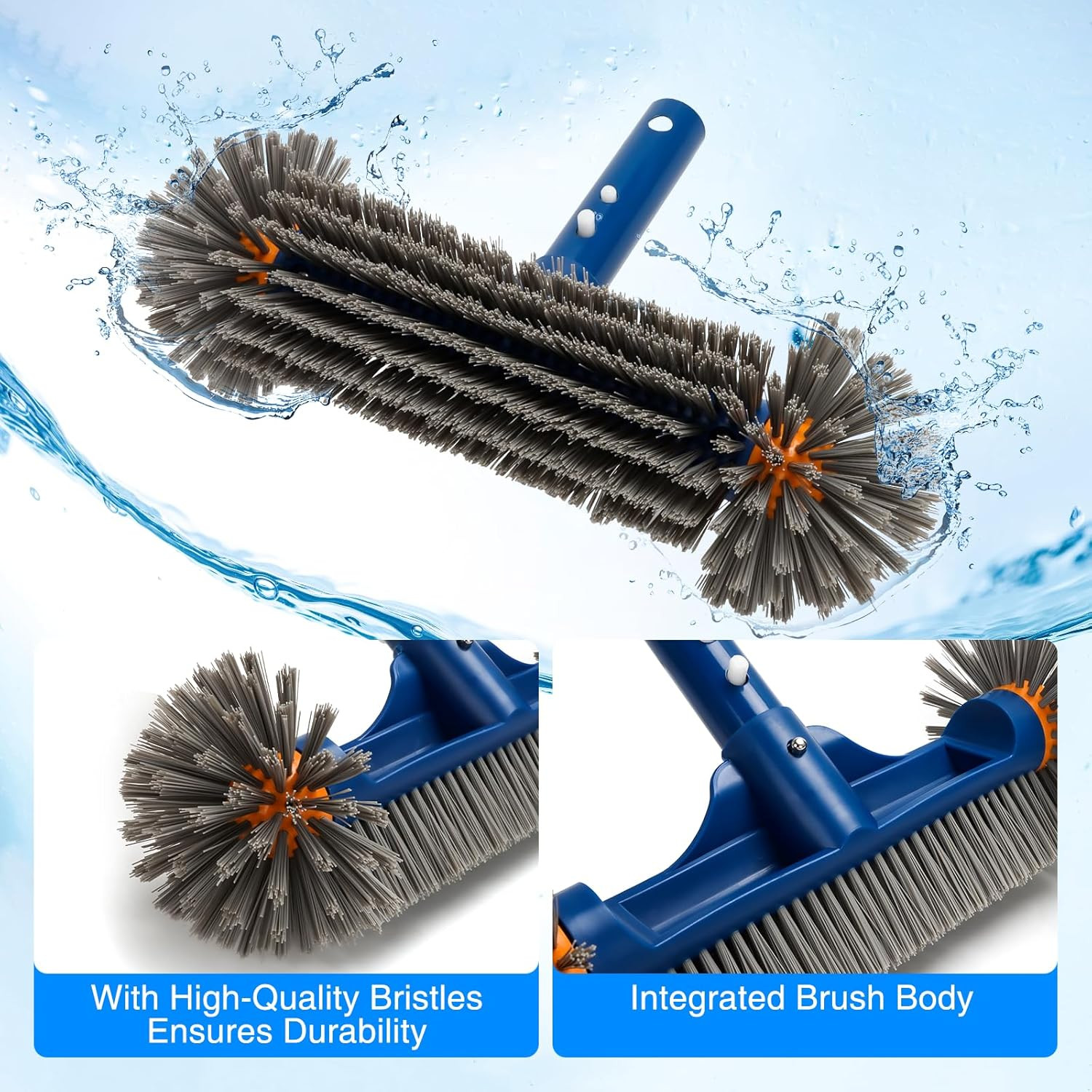 Pool Brush Head with round Ends, 12.5 » High-Efficiency Pool Brush for Cleaning