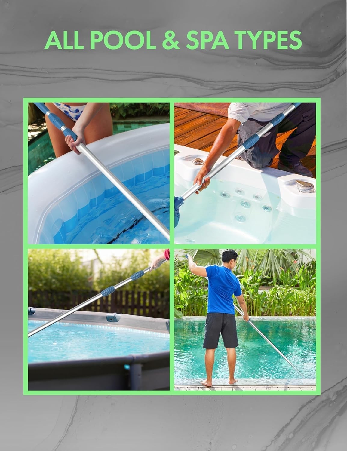 12ft Telescopic Swimming Pool Pole – Pro Aluminum Handle, Adjustable, Heavy Duty