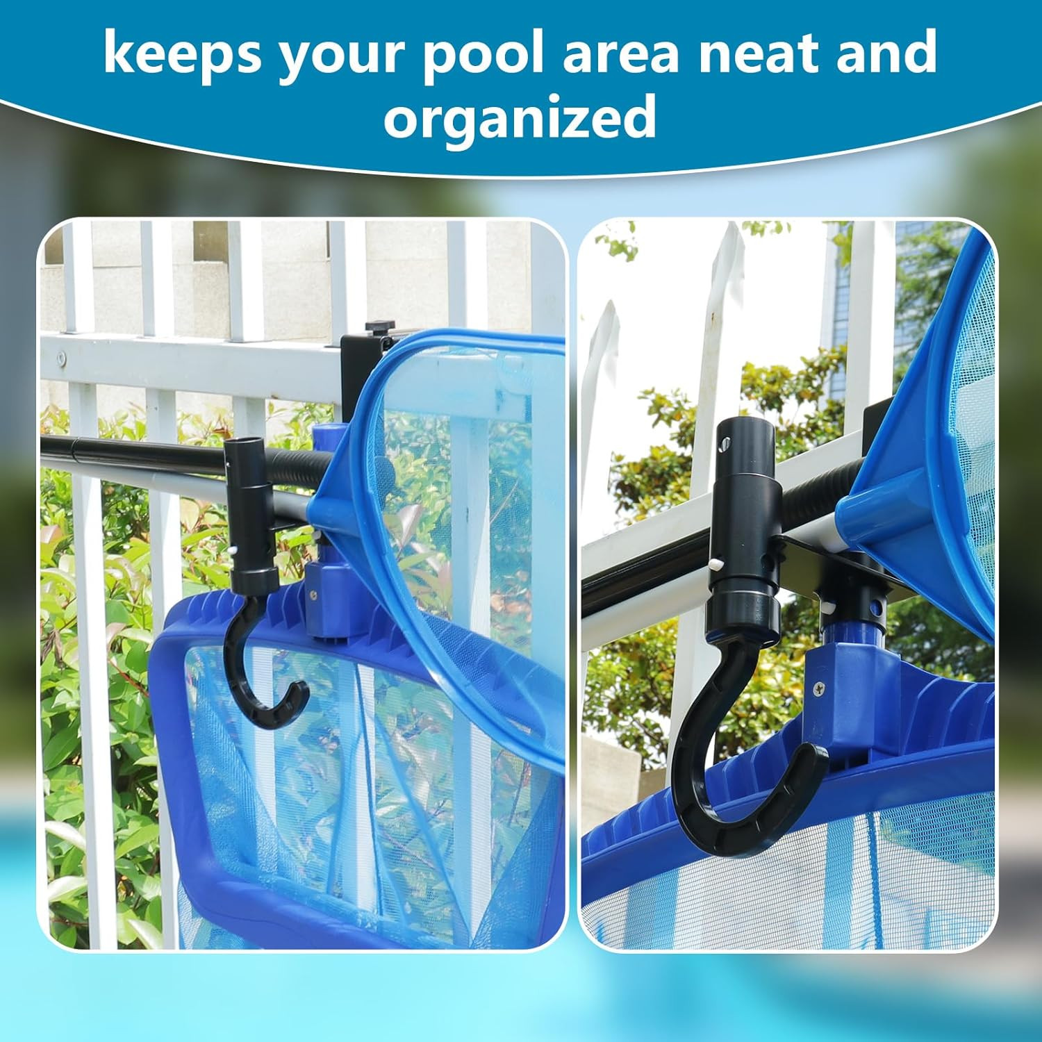 2 Pcs Pool Fence Hooks, Pool Tool Organizer, for Hanging Pool Cleaning Accessori