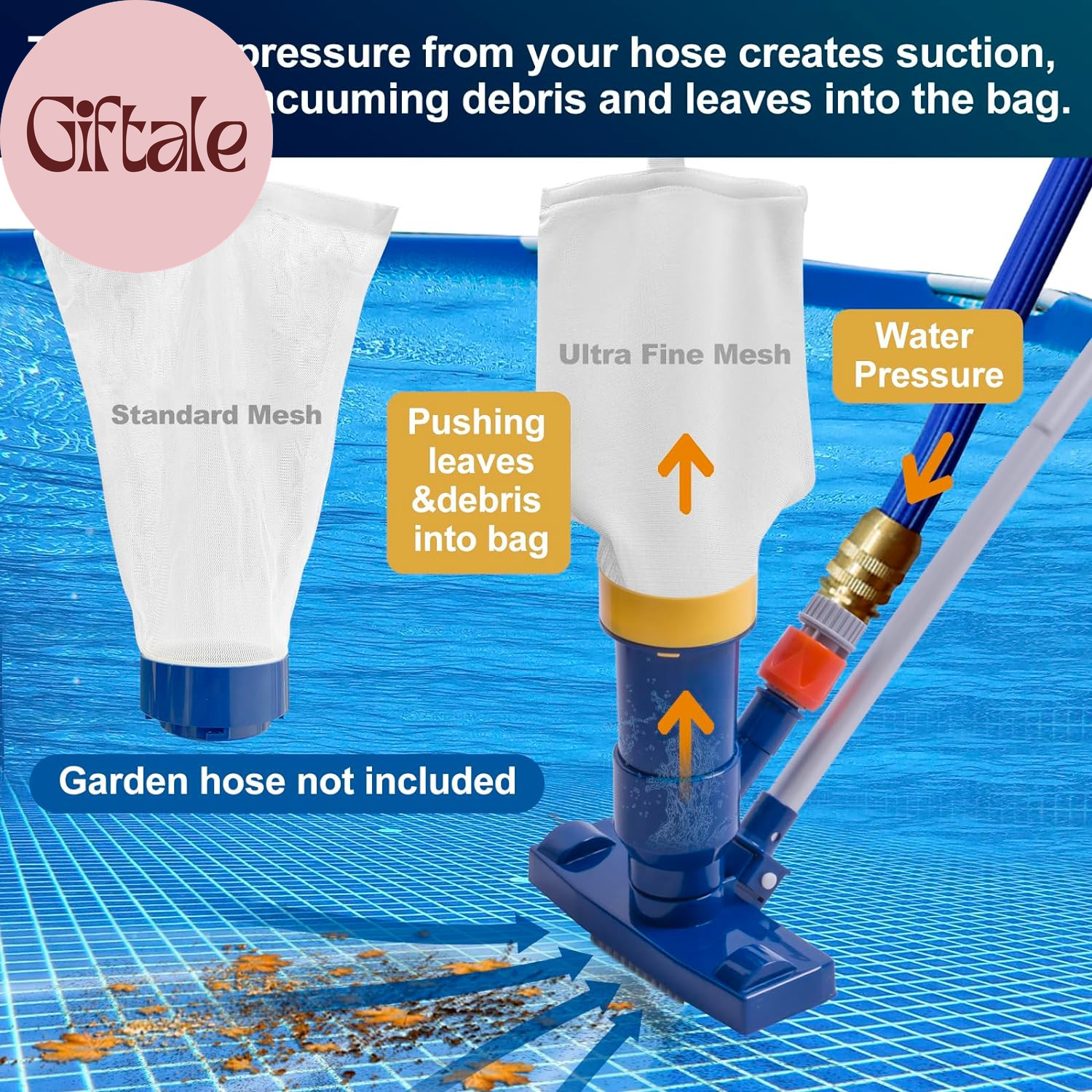 Manual Pool Vacuum for above Ground Pool Upgrade with Fine Mesh Bag& 56&Prime; Pole, H