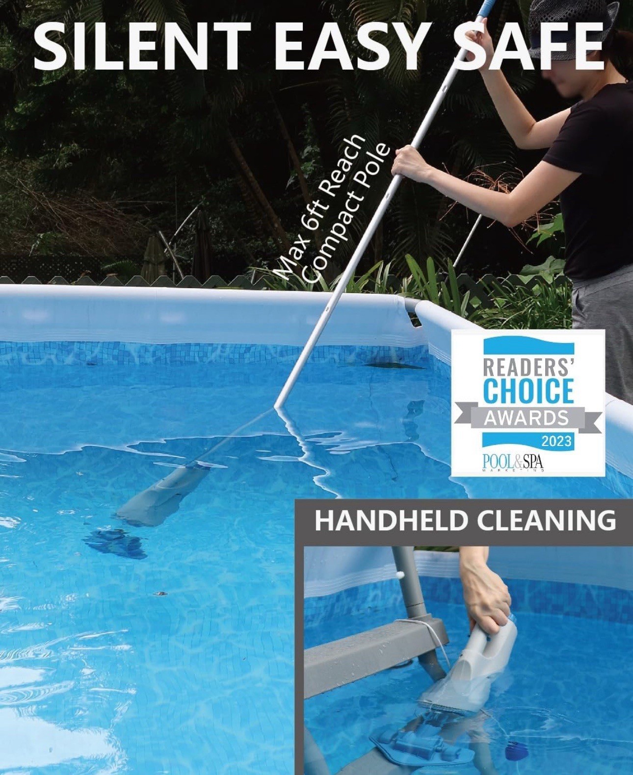 KOKIDO 2025 upgrade Rechargeable Handheld Pool Vacuum Aluminum Pole and 2 Brush