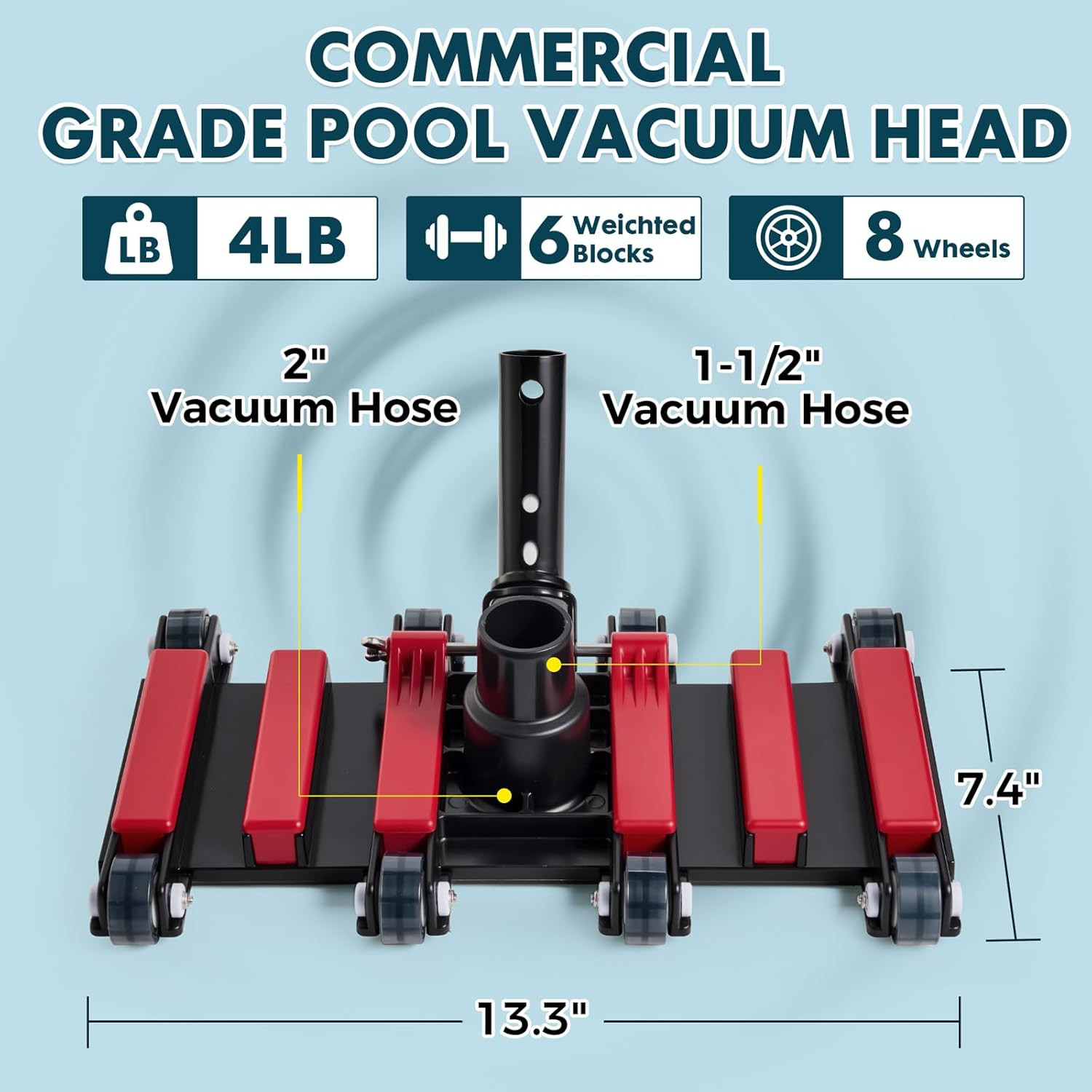 Professional Pool Vacuum Hose and Head – Heavy Duty Hoses with Swivel Cuff and W