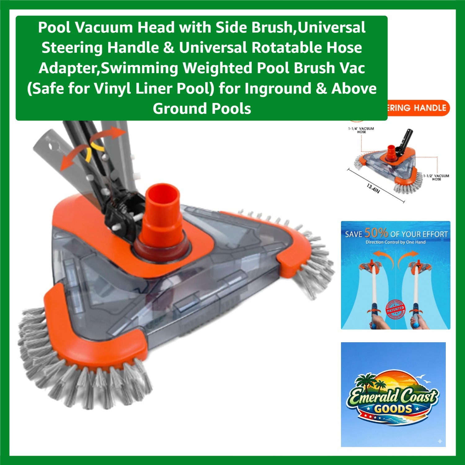 Universal Steering Pool Vacuum with Side Brush for All Inground & Above Pools