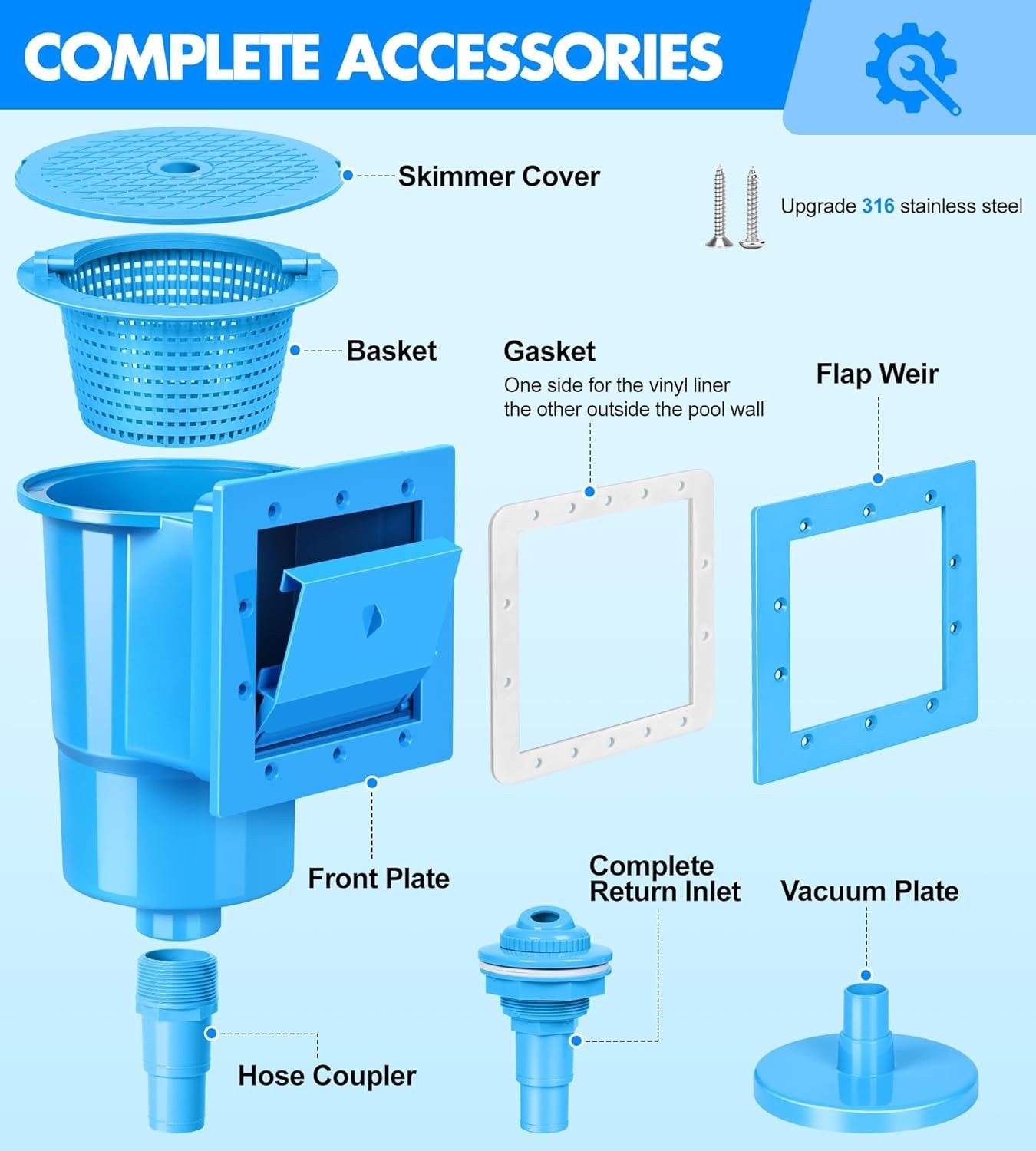 Standard Pool Wall Skimmer for above Ground Pools, Heavy Duty ABS through Wall P