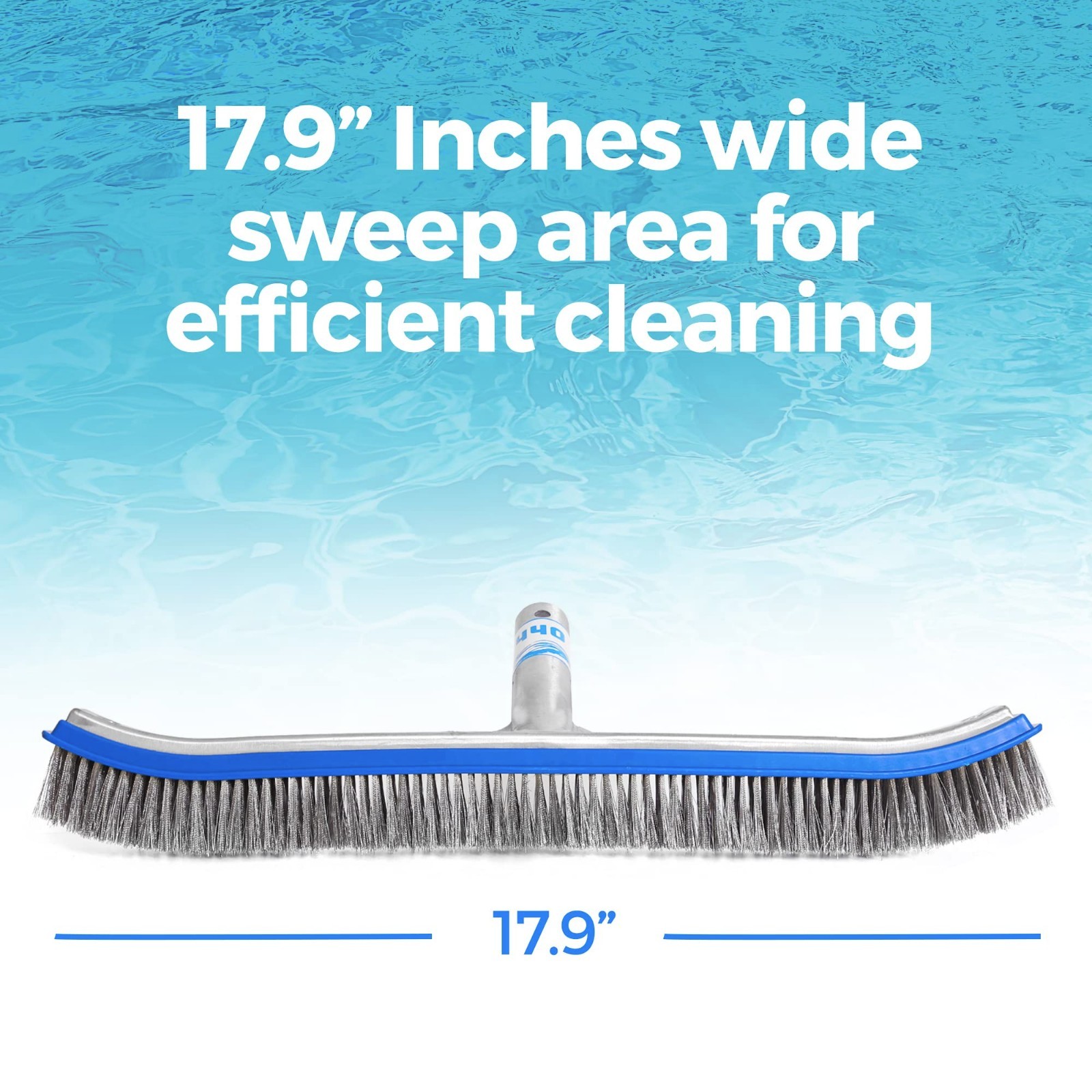 Extra-Wide 18&Prime; Heavy Duty Pool Brush – Metal Head, Stainless Steel Bristles, Cur