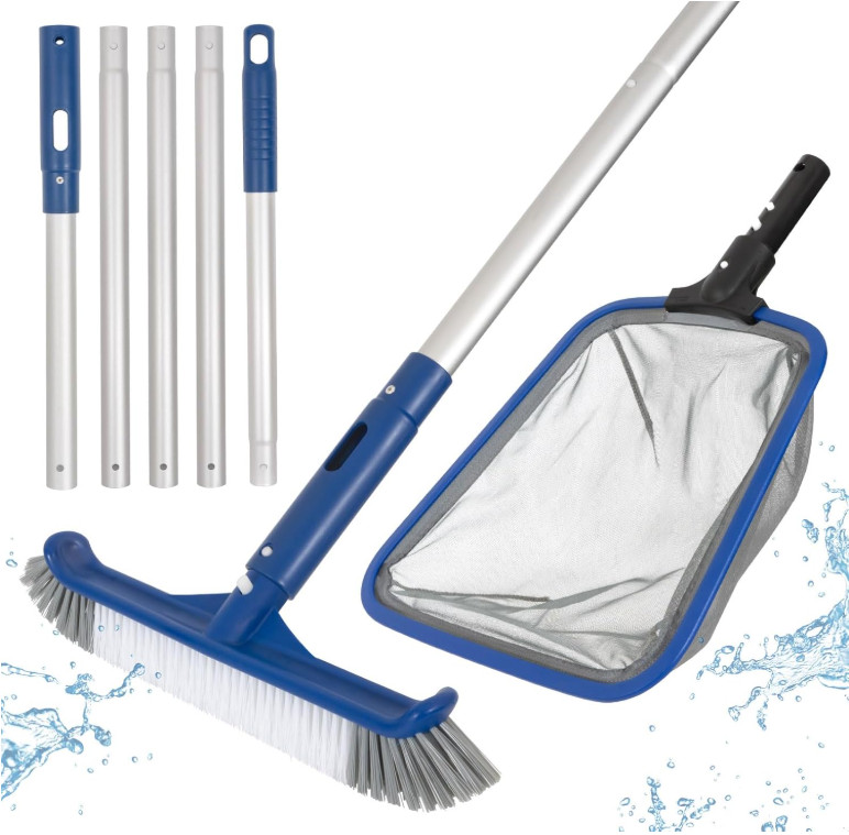 Kit Limpieza Piscina Red Skimmer Cepillo 14.5&Prime; con Poste Aluminio Pool Tool