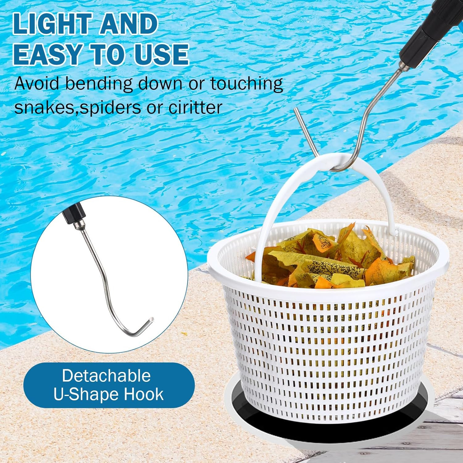 3 Pcs Pool Skimmer Basket with Extendable Hook for Cleaning