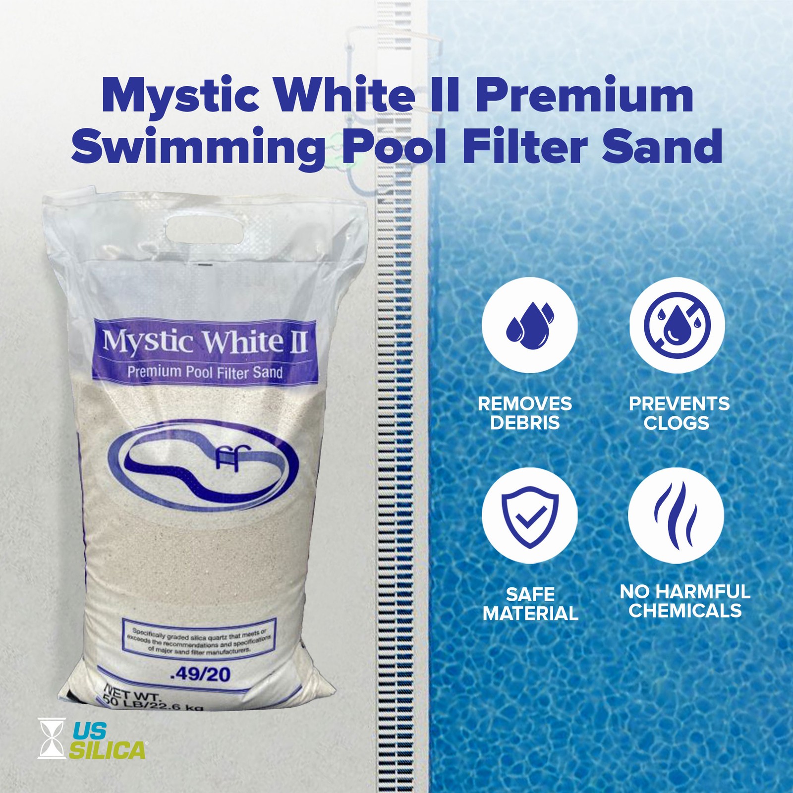 U.S. Silica 50 Pound Mystic White II Swimming Pool Filter Sand, White (2 Pack)